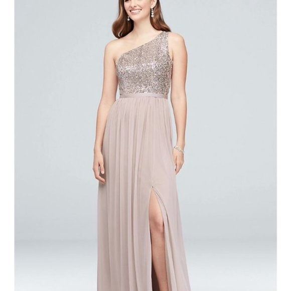 david's bridal sequin bridesmaid dress Sequin V-Neck Bridesmaid Dress with Satin Piping